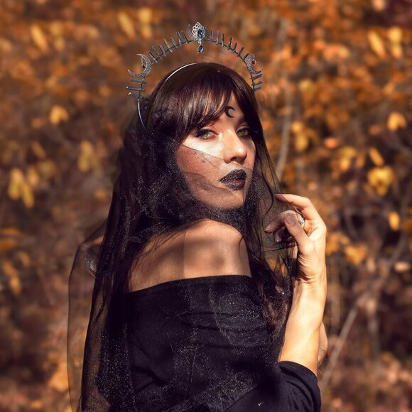 Goth Goddess Halo Crown Black Moon Star Headband Cosplay Festival Wedding main image 8